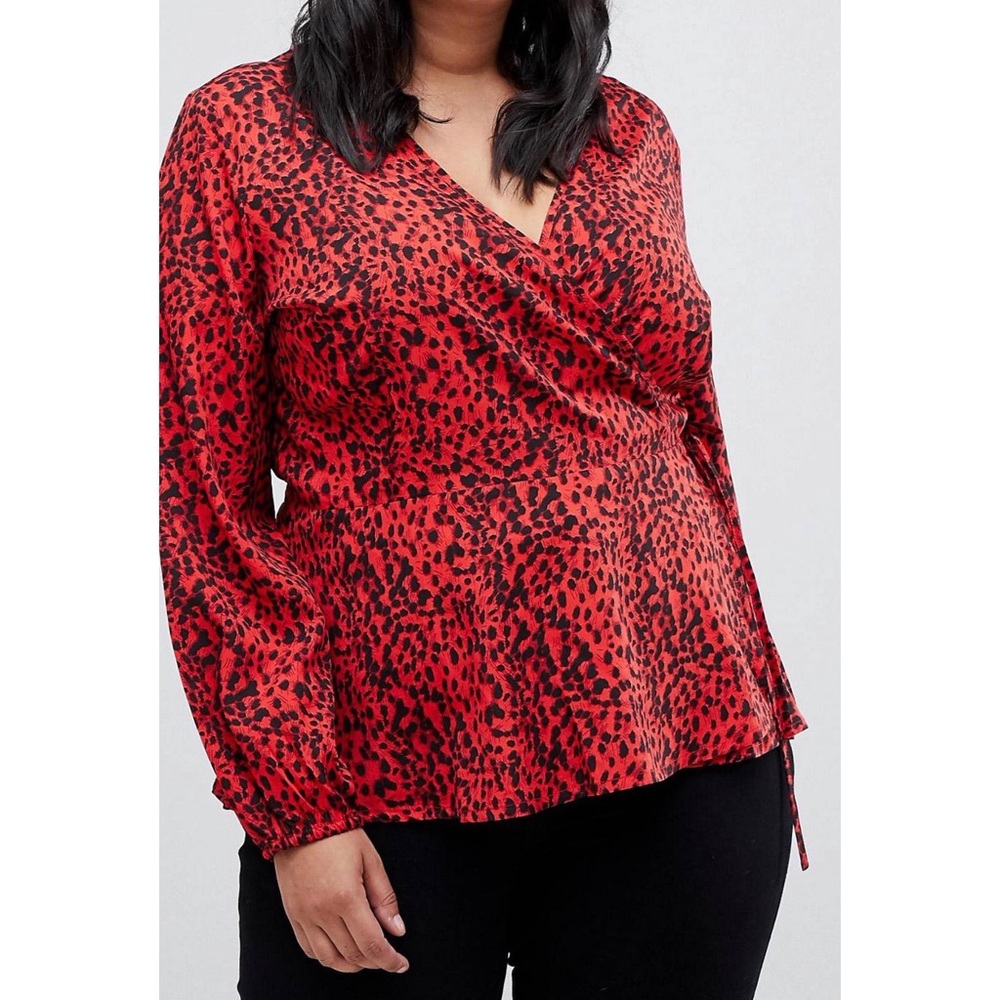 Plus Leopard Print Wrap Blouse